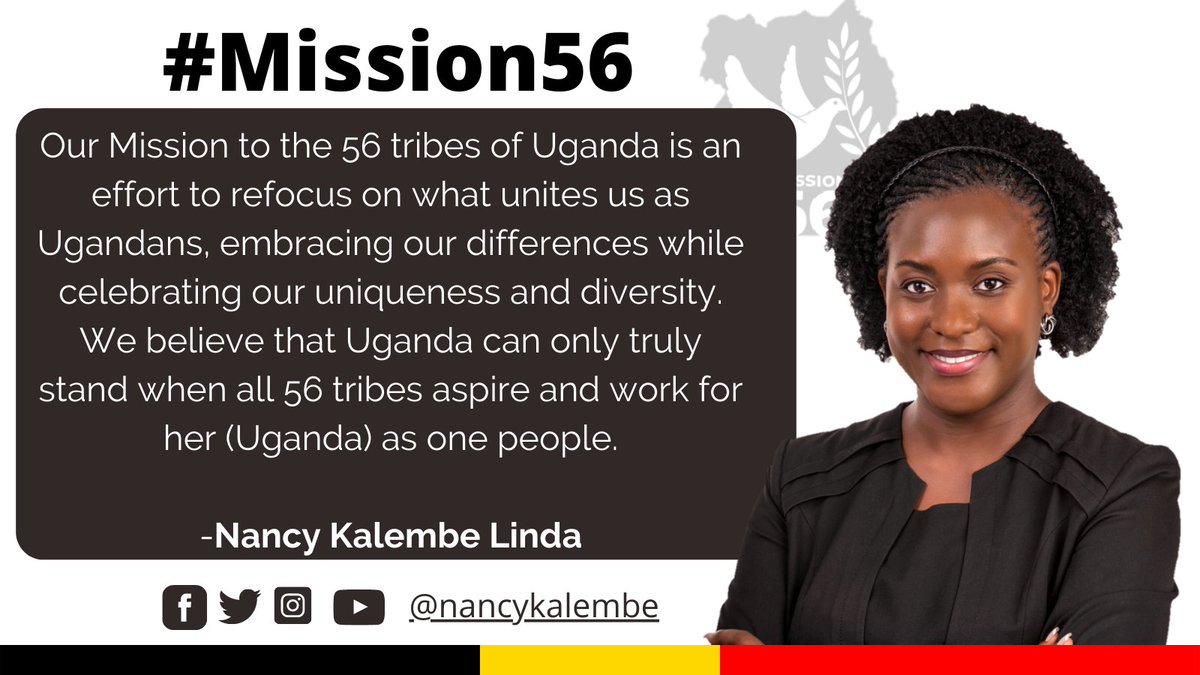 NancyKalembe's tweet photo. Fellow Ugandans, to all the 56 tribes on this blessed land, Uganda, we call upon for your vote on the 14th of January 2021, to experience leadership that serves all tribes without leaving anyone behind.
#Mission56
#NancyKalembeForPresident ⚽️
#UgandaDecides2021 https://t.co/baYDLITais