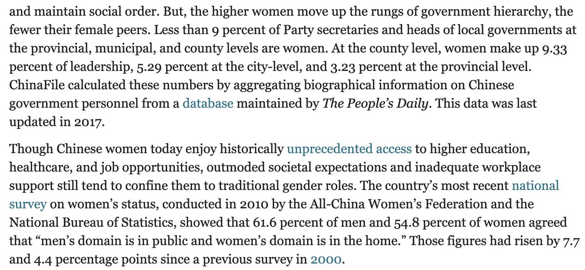 97% of CCP provincial leaders are male? https://www.chinafile.com/reporting-opinion/features/pretty-lady-cadres-china - excellent piece by  @shenlulushenI’d add, patriarchal governance is reinforced by authoritarianism.It silences feminist dissent, questioning & resistance. So many people continue to see men as natural leaders.