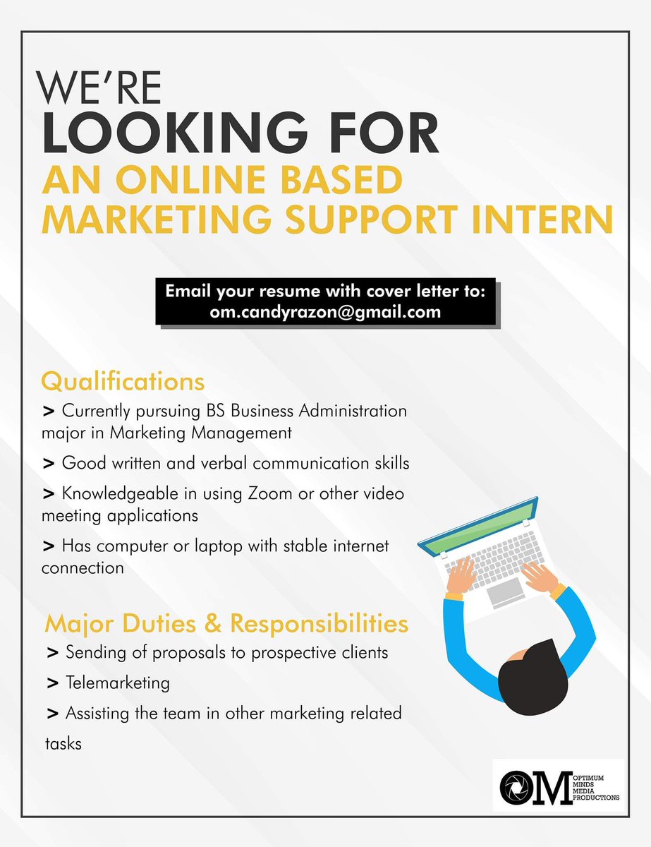 Internship Opportunity:

For those interested, you may send your updated resume and cover letter to om.candyrazon@gmail.com.

Thank you! https://t.co/lxT2DiCxhi