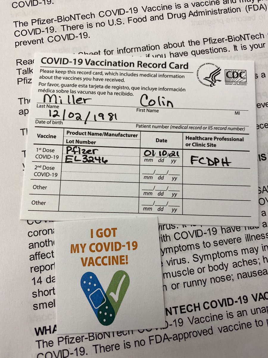 Got my first Pfizer COVID-19 vaccine today! If you’re an essential frontline worker with an SSP, get yours ASAP! Don’t worry, it won’t negate the effectiveness of your tinfoil hat😂