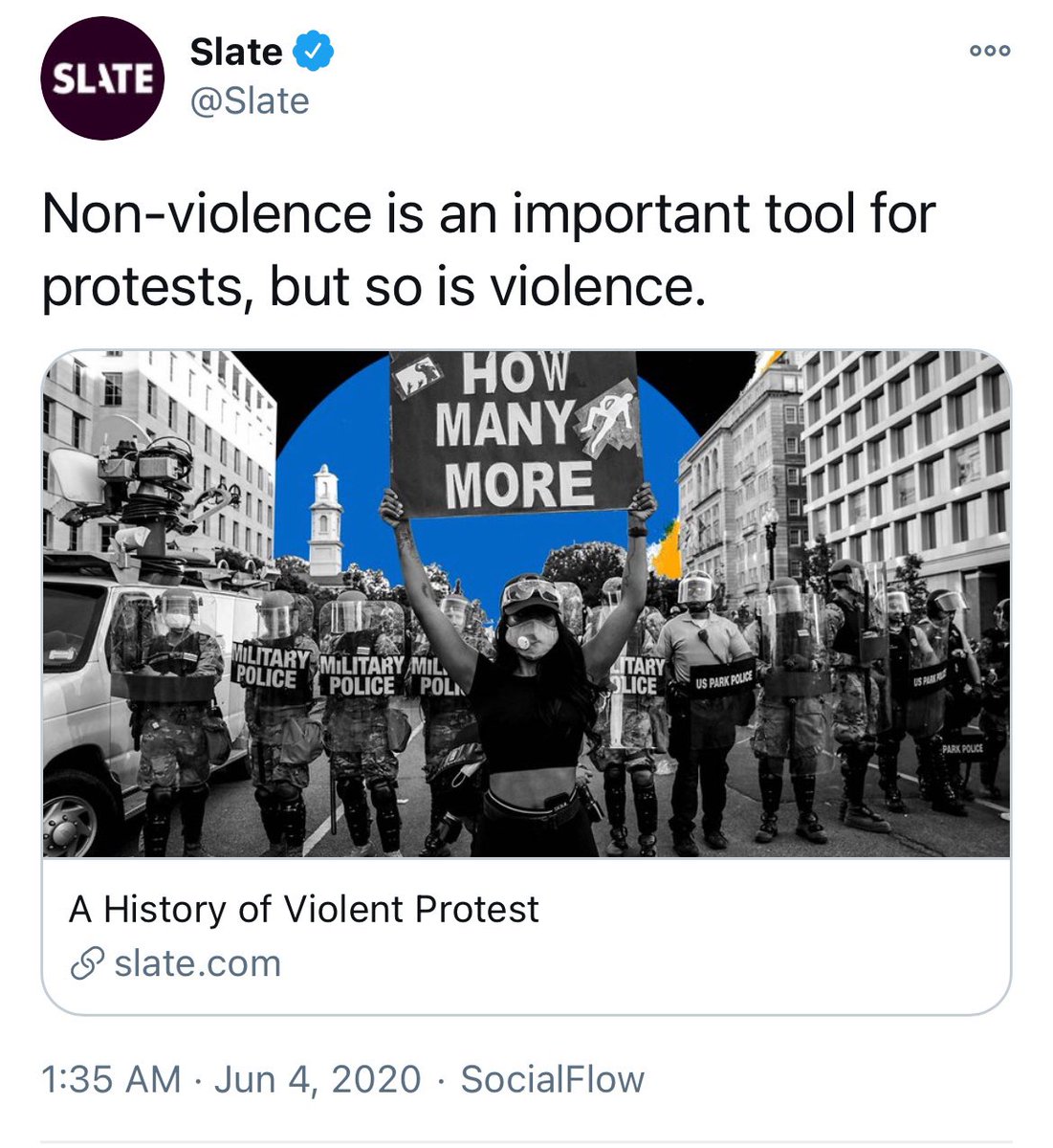 DineshDSouza's tweet photo. Slate proves that its moral position on violence is highly elastic. It all depends on who’s doing it https://t.co/4BvxhAcT0q