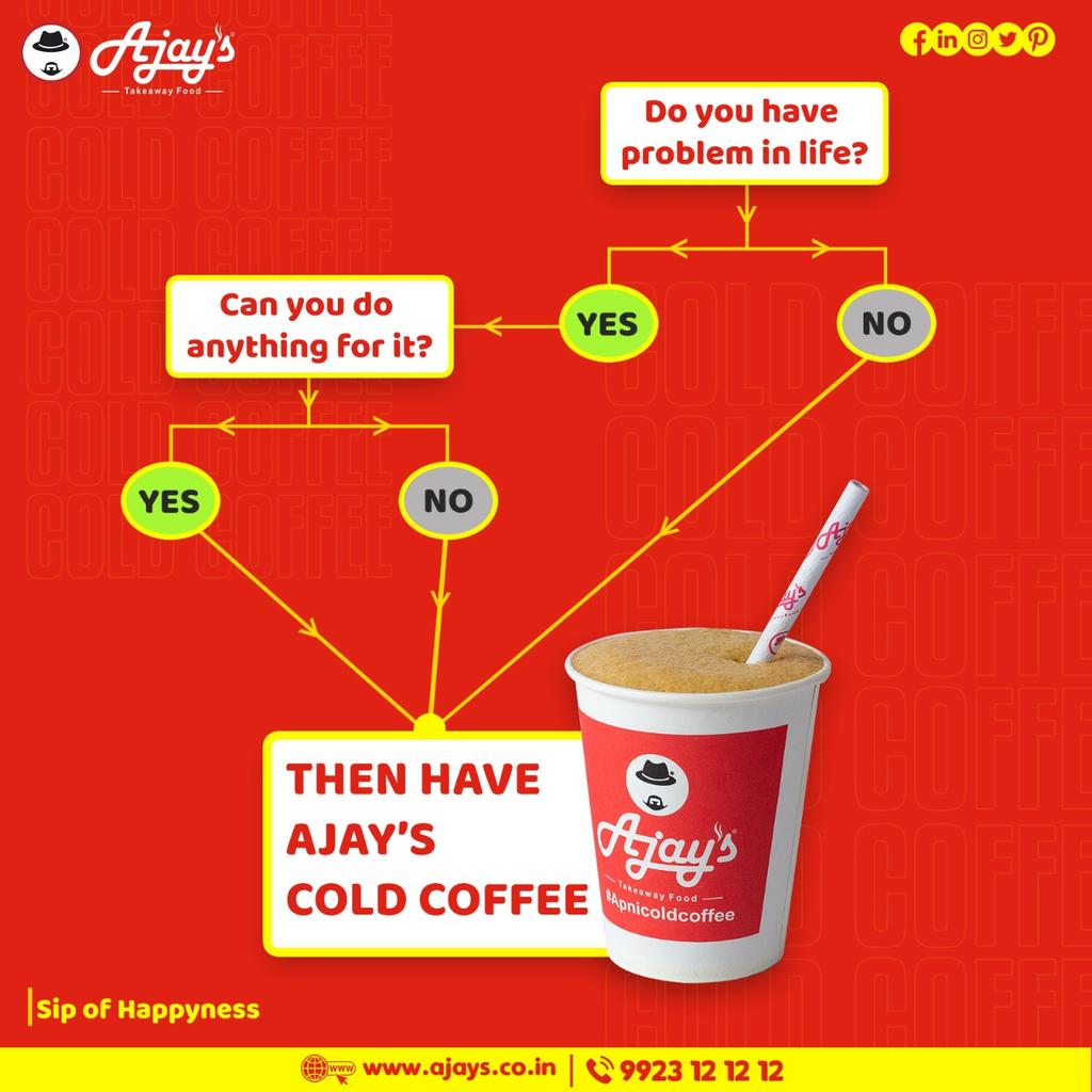 ajaysgoodfood's tweet photo. Any Problems?.
Well we have a classic solution for it. 😊
Get refreshed with a sip of Happyness...
When worried, simply sip a Ajay's Cold Coffee 🥤
#SipOfHappyness #AjaysColdCoffee #Ajays #AjaysGoodFood #FoodThatIsGood #GoodFoodForAll #MadeInIndia #ProudToBeIndian #VocalForLocal https://t.co/rVJEsnRCXm