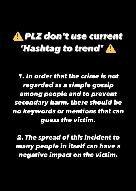 ค่าย ควรเป็นที่พึ่งพาของศิลปินมากที่สุด แต่กลับกัน ค่ายกลับไม่ดูสิ่งที่ศิลปินโดนกระทำเลย จนกระทั่งถึงปัจจุบัน อยากให้ทุกคนร่วมกันเทรนแท็กนี้เพื่อให้เรื่องของคุณแนนซี่ไม่เงียบหายค่ะ ถ้าใครเจอรูปดังกล่าว ช่วยกันรีพอร์ตด้วยนะคะ 
#불법촬영_처벌강화
#불법촬영_절대근절
#OurRainbowNancy