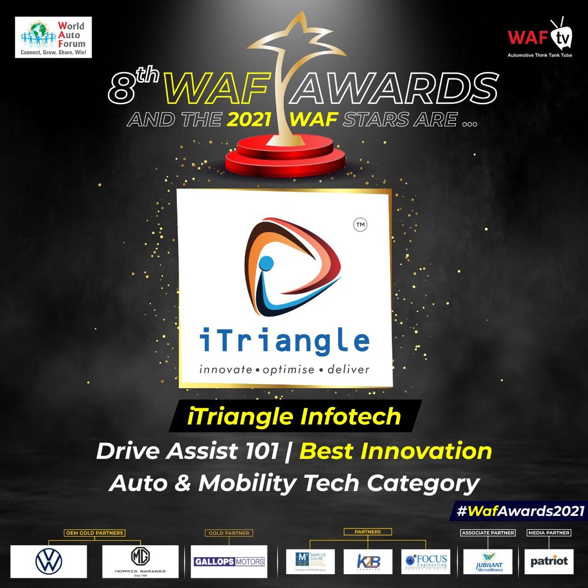 itriangleindia's tweet photo. We are very excited to announce that #DriveAssist won the Best Innovation Award in the Auto and Mobility Tech Category at the 8th #WAF 2021 Awards, organized by World Auto Forum

To know more about DriveAssist, click here: https://t.co/zJ13gSp6UU

#awards #itriangle #ADAS #2021 https://t.co/i19RBODfIl