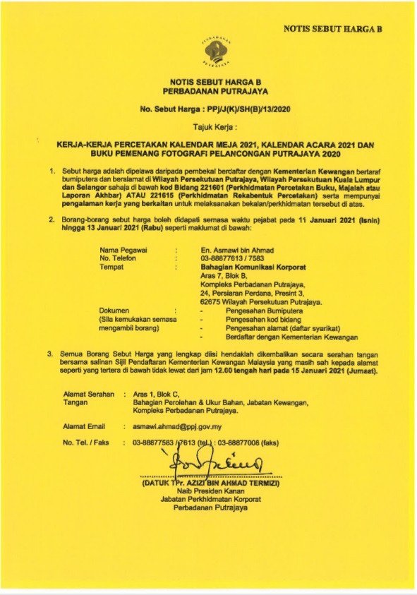 Perbadanan Putrajaya On Twitter Pelawaan Untuk Menyertai Sebut Harga Bagi Kerja Kerja Percetakan Kalender Meja Acara Buku Fotografi Pelancongan 2020 Perbadananputrajaya Putrajaya Wilayahprihatin Https T Co Xemzbxzpja