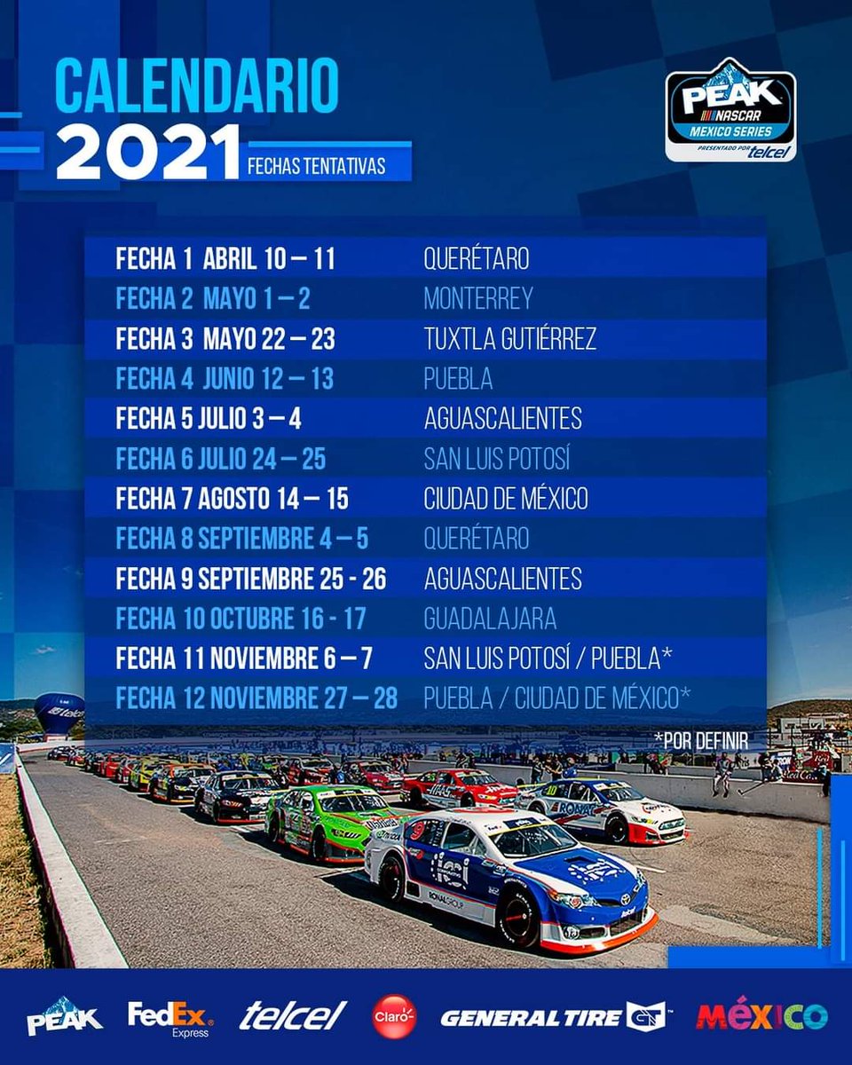 AutodromoQROof's tweet photo. Te presentamos el calendario tentativo  de la #NASCARPEAK para este 2021 con dos fechas en el #AutódromoDeQuerétaro

@UgaldeAlejandro
@PanchDominguez
@Hugo_BurgosG https://t.co/ui5ihNz8xK