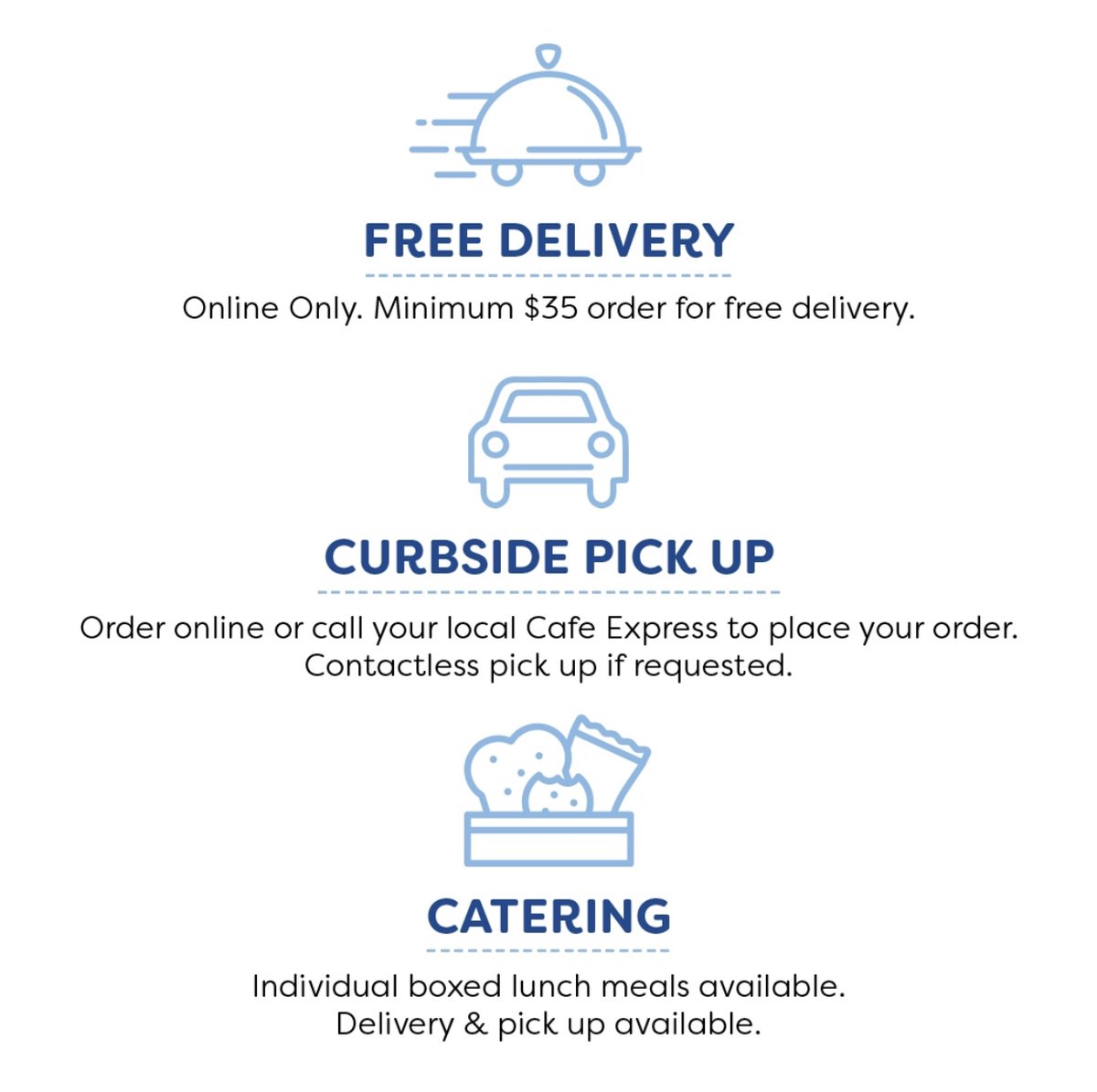 CafeExpress's tweet image. Cafe Express Meyerland and River Oaks locations will only be open for To Go, Curbside Pickup, Delivery and Catering while Dine In seating is closed temporarily. Free delivery is available for online orders at cafe-express.com. Limited time only.  

#freedelivery #ToGoOnly