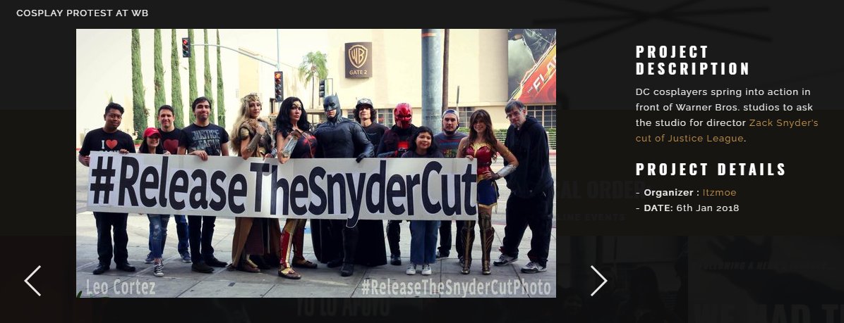 2.DC cosplayers spring into action in front of Warner Bros. studios to ask the studio for director Zack Snyder’s cut of Justice League.DATE: 6th Jan 2018