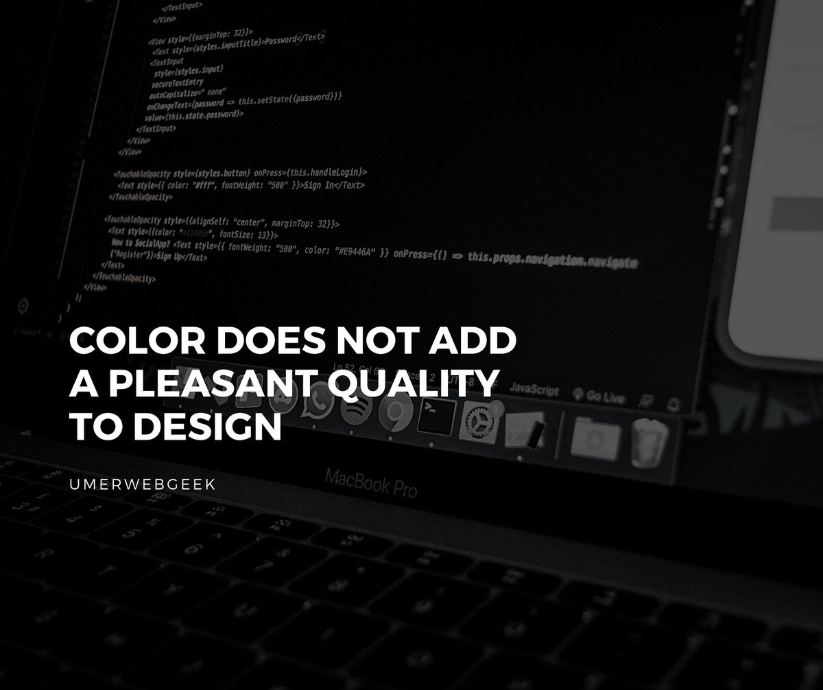 umerwebgeek's tweet image. &quot;Color does not add a pleasant quality to design&quot;

#umerwebgeek #wordpresstraining #wordpressthemedevelopers #wordpressthemedevelopment #wordpressdeveloper #wordpresshosting #wordpressblog #wordpresssupport #pindi #Rawalpindi #islamabadgram #islamabadblogger