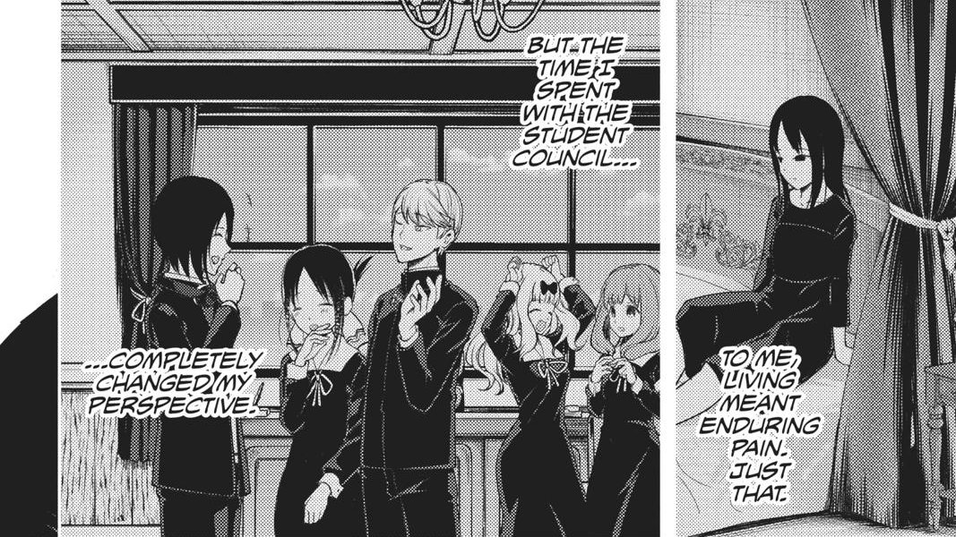 Enter Shirogane Miyuki, the man who changed kaguya's life. He was a good student that got along with everyone. Miyuki was a positive person that befriended Kaguya. He made Kaguya feel happy and special. She fell in love.