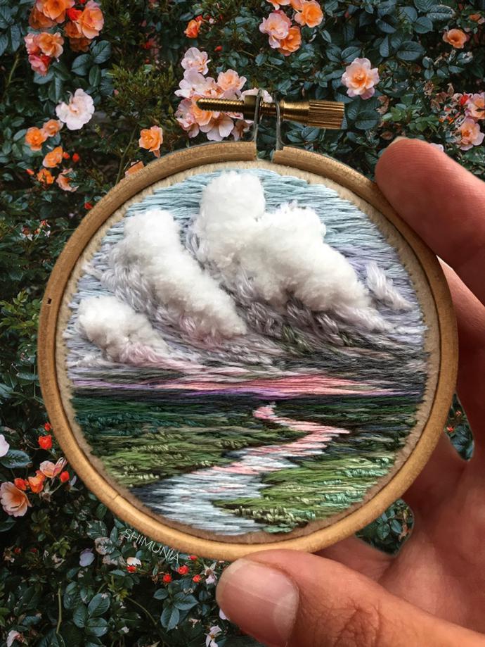 womensart1's tweet photo. Self-taught Saint Petersburg-based embroidery artist Vera Shimunia creates embroidered work depicting landscapes #womensart https://t.co/3yp6247ccq