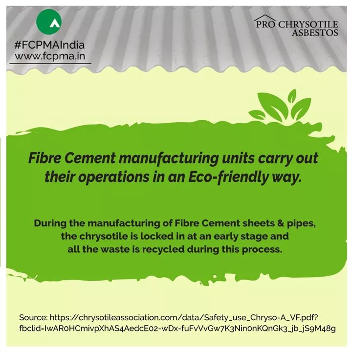 pro_chrysotile's tweet photo. The Fibre Cement industry responsibly makes safe use of Chrysotile fibre which is good for the workers and the environment.
Source: https://t.co/6nP4ImyLmR
#FCPMAIndia #Chrysotile #ProChrysotile #FibreCement #RoofingSheet #ManufacturingUnits #WorkersSafety #EnvironmentSafety https://t.co/jRYWttAD9A