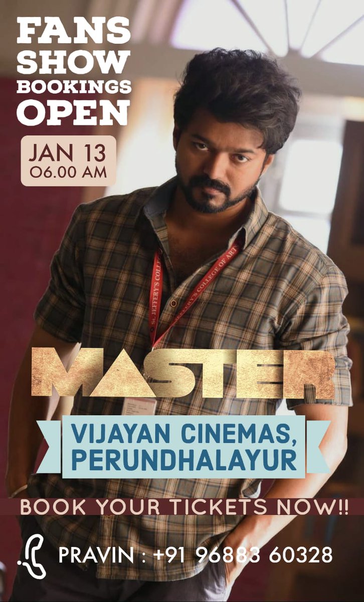 PravinSuriya's tweet photo. #Master FDFS Tickets Booking Going On Swag 🤏🕶 @vijayancinemas
Just Few Tickets To More💥💥
GET YOUR TICKETS NOW🤞🤞😎😎
#MasterAtVijayan
#MasterFilm #MasterPongal https://t.co/LDJ9qthKJe