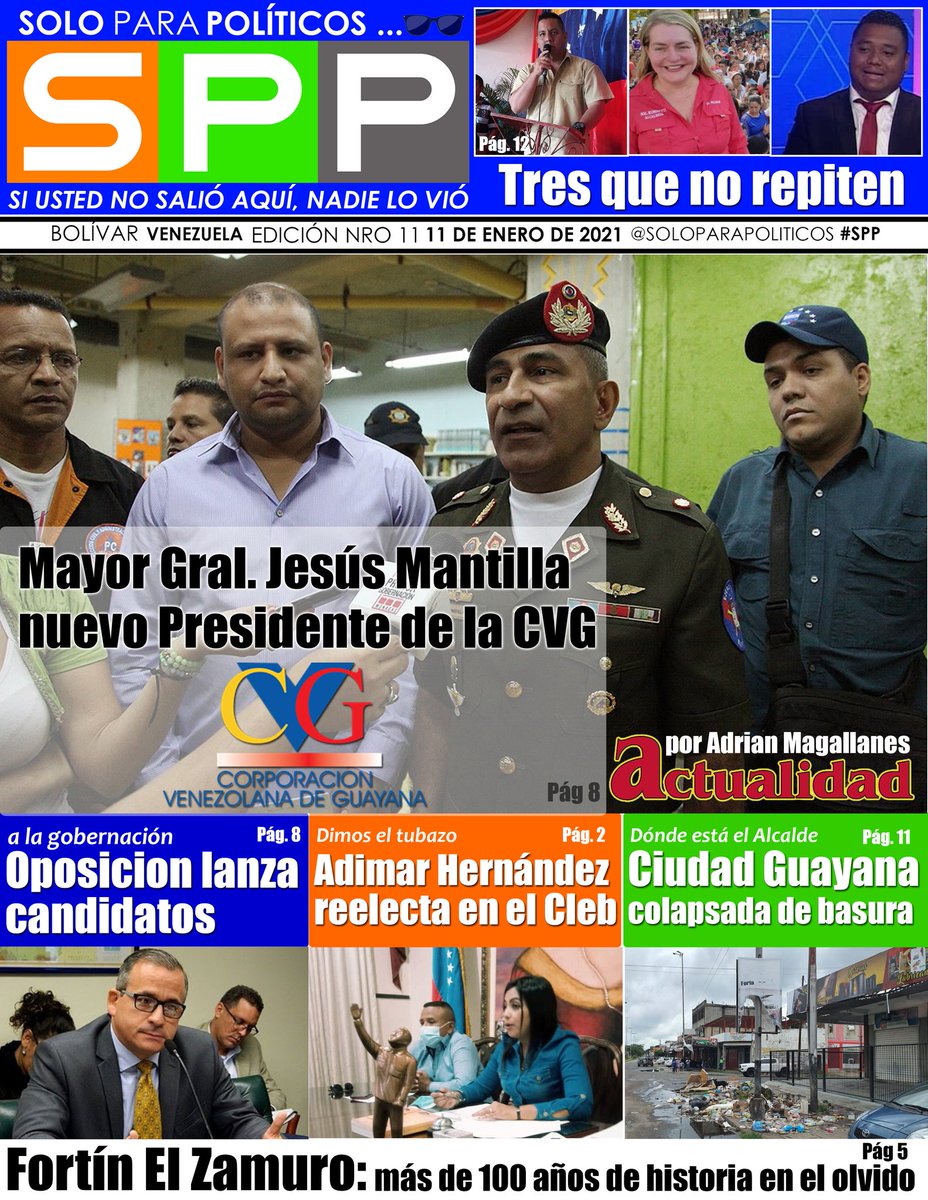 sppoliticos's tweet photo. Aquí te presentamos la #Edicion11 del #lunes11Enero
#SoloParaPoliticos el Semanario de #Guayana 
"Somos el equilibro hecho semanario".
#Edición11 
#VZLA #CiudadBolívar #Caicara #PuertoOrdaz  #CiudadGuayana #SPP🕶️
#SoloParaPolíticos🕶️
#SPP🇻🇪💛💙❤️ #SantaElenaDeUairén 
#Upata https://t.co/Cm7Nu8wxDe