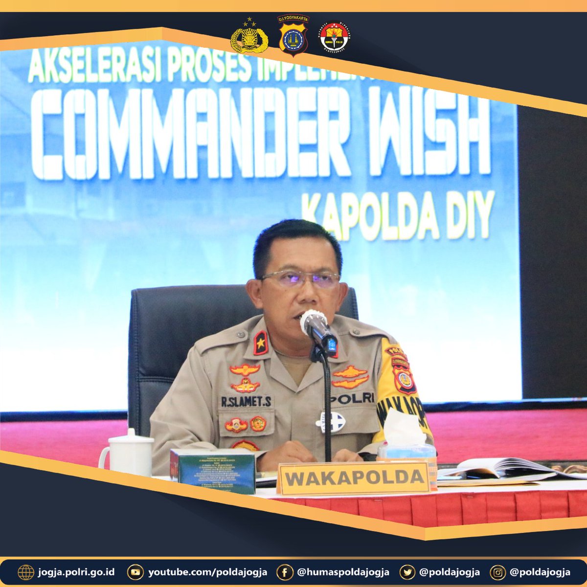 PoldaJogja's tweet photo. berakhirnya Satgas Aman Nusa II Progo 2020 yang dilaksanakan kurang lebih selaman 10 bulan, Polda DIY gelar Rakor Analisa dan Evaluasi bertempat di Gedung Anton Soedjarwo Polda DIY, Senin (11/1/2020).

#PoldaDIY #PoldaJogja  #OpsAmanNusaII #AmanNusaII2020
https://t.co/HgoCe7dr0u https://t.co/6J825rHXax