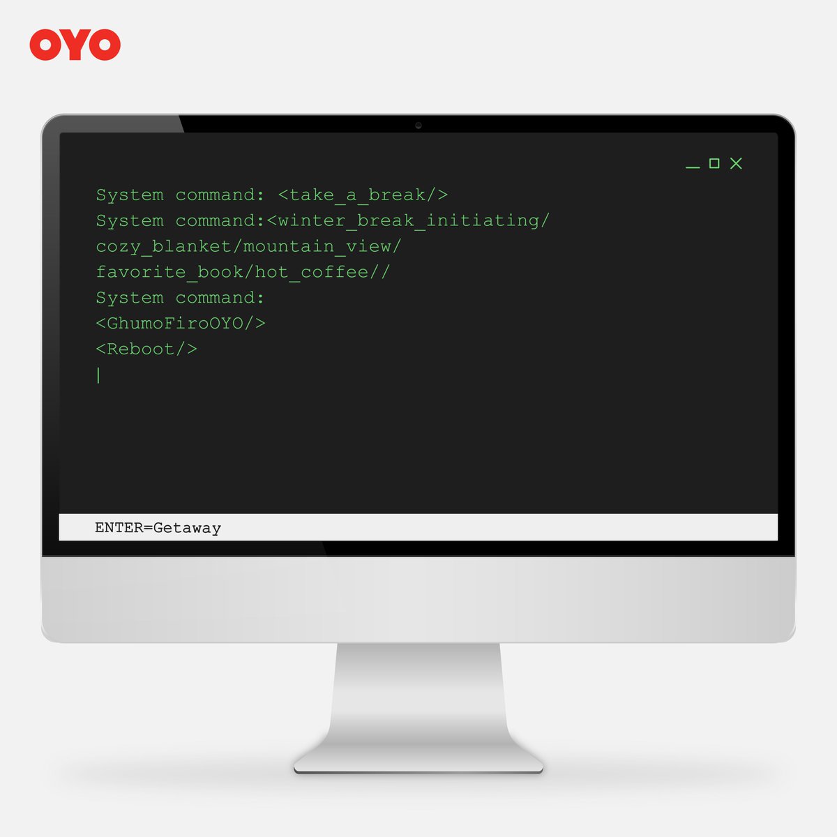 oyorooms's tweet photo. My system isn't workingπ€·π»ββοΈ #Monday
Take a vacay to fix the glitch in the matrix, abhi toh flat 50% off bhi hai.
Click here to avail the offer: https://t.co/rsaq02bWcI
#OYOForSafeStay #ContactlessCheckIn #CheckInMagarDurrSe #CheckInFromAnywhere #CheckInSafely #RahoSafe https://t.co/8djMSUE7kI