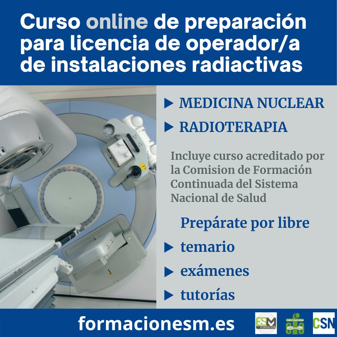 FormacionESM's tweet photo. ¿Preparando por libre el examen de licencia de Operador de Instalaciones Radiactivas?
Prepárate con nuestro Curso Online de Preparación para la Obtención de Licencia de Operador/a de Medicina Nuclear o Radioterapia.
Incluye un curso acreditado por la CFC:
https://t.co/bqc25X3zLq https://t.co/QbhFocRoX9