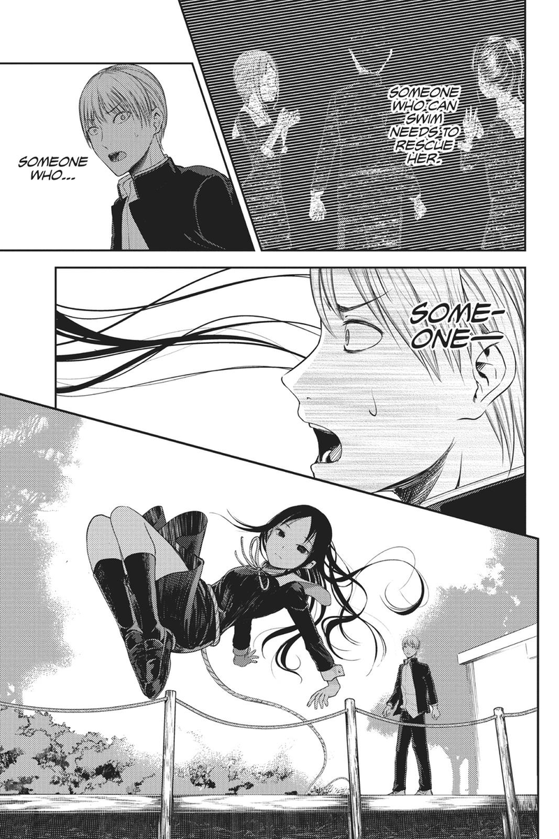 He is brought to participate in a cleaning activity where an incident occurs. A volunteer fell into the swamp they were cleaning. He tries to help but he can't, desperate, he looks for somebody with the bravery to save the girl. Enter Kaguya.