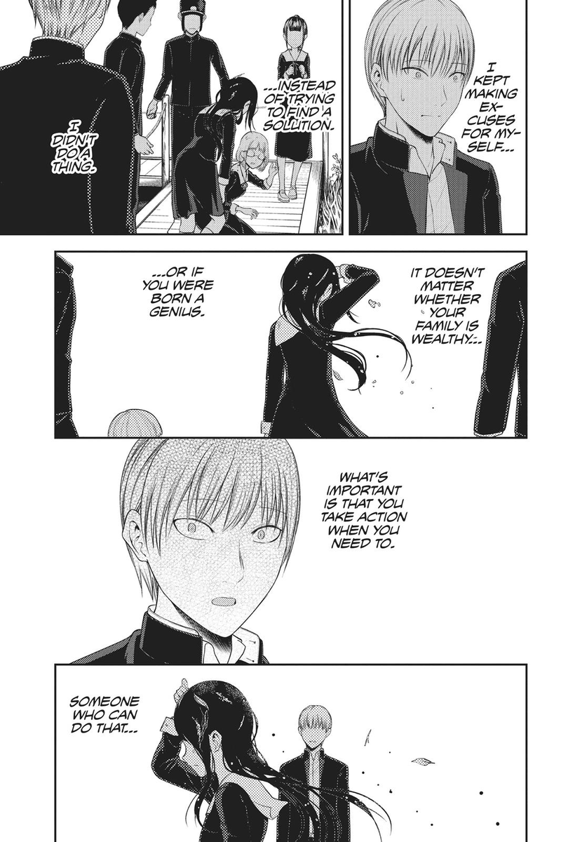 Kaguya made Miyuki realize his weakness and incompetence. He realizes that status and wealth don't matter when it comes down to times of emergency. An inspiring and beautiful act committed by somebody he thought was a stubborn brat. He fell in love.
