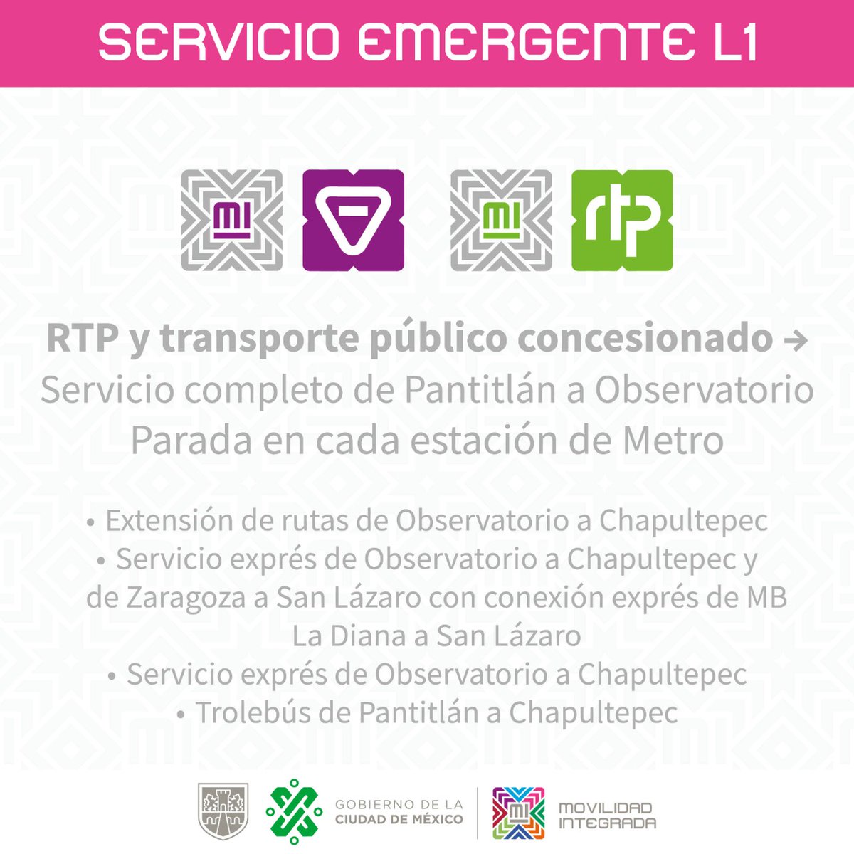 LaSEMOVI's tweet photo. A partir de este lunes, en apoyo a @MetroCDMX, la Red #MICDMX dará servicio emergente en las líneas 1, 2, 3, 4, 5 y 6.

Recuerda: 
Uso obligatorio de cubrebocas 😷 y mantén ventanas abiertas.

Checa las opciones que tienes para llegar a tu destino y los cobros autorizados 👇 https://t.co/VeSbu1Sv0r