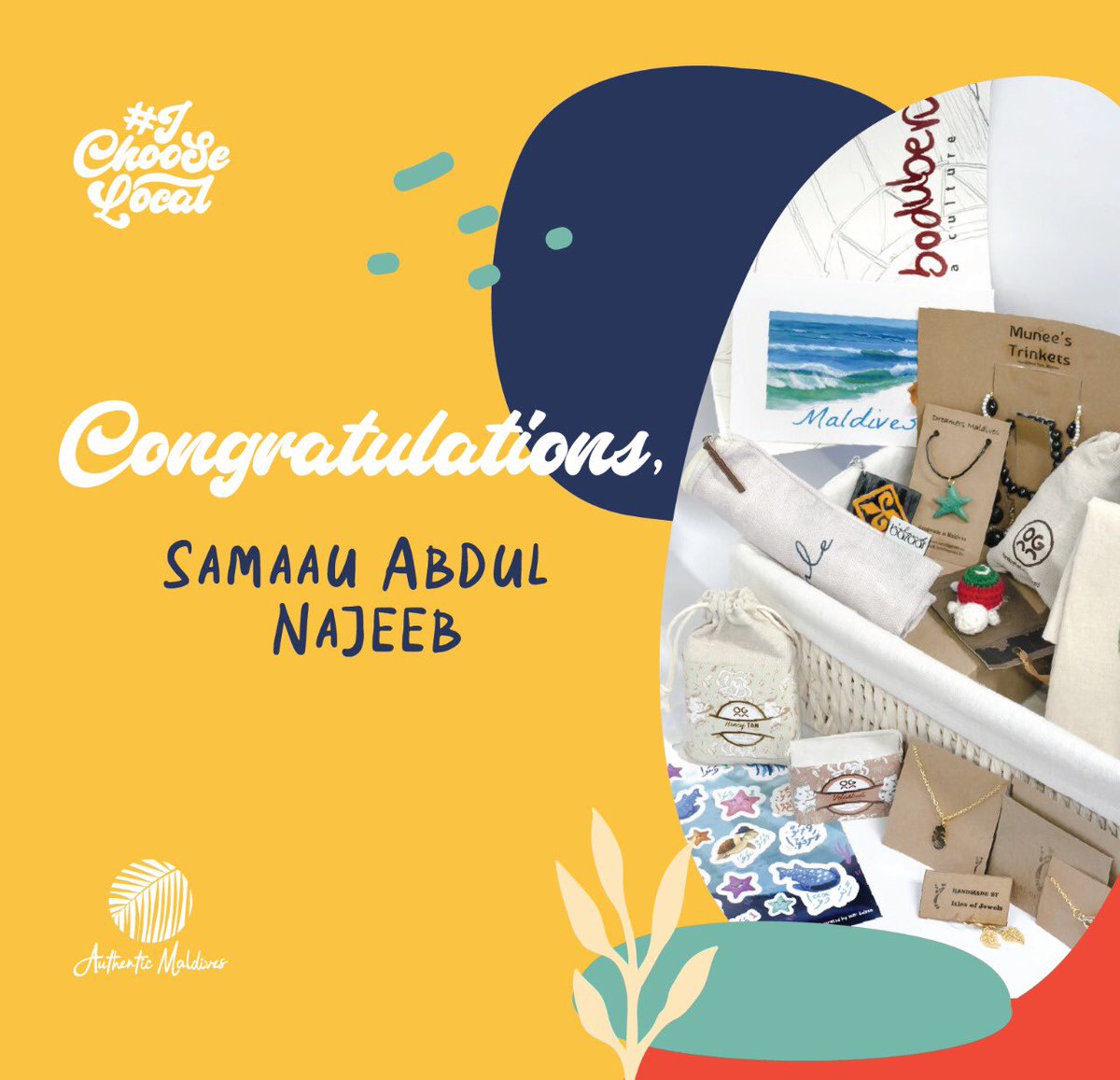 Authentic_MV's tweet photo. Congratulations to Samaau Abdul Najeeb on winning #IChooseLocal Gift Hamper Giveaway! Hope you enjoy your bag of goodies!
#IChooseLocal #GoforLocal #VocalforLocal #LoyalforLocal https://t.co/K8SB8nYgLm