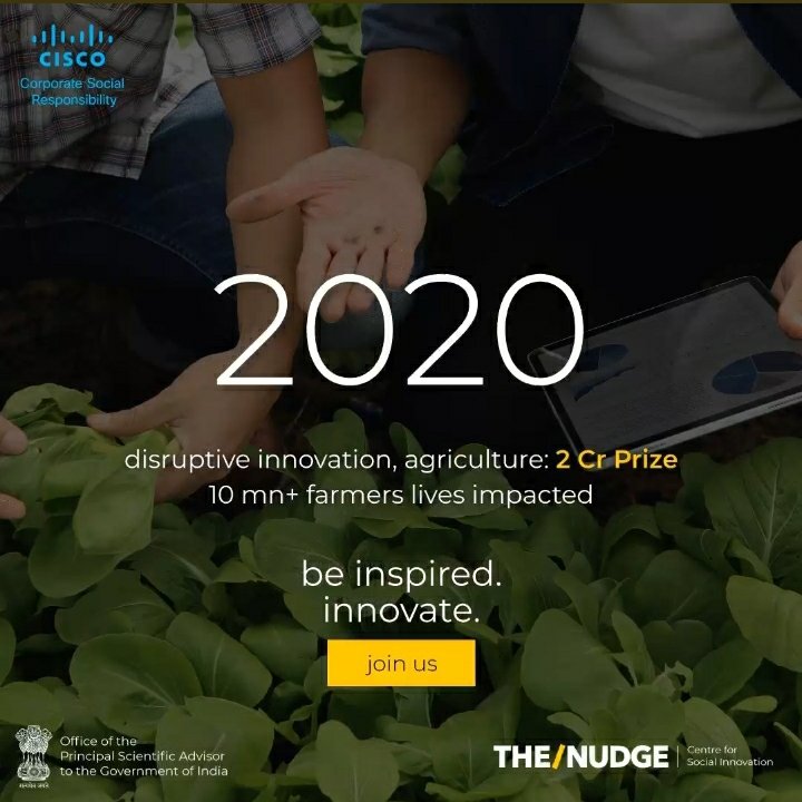 PrinSciAdvOff's tweet photo. Call for disruptive innovation in #agriculture 

With @prinsciadvoff, @thenudge_in presents #Cisco Agri Challenge-INR 2Cr grants for #farmer-centric #innovations improving their livelihoods. 

Apply: https://t.co/SF5bcbPMUS

More on: https://t.co/ZMaVJorSsJ

#Tech4Good  @ncore_in https://t.co/VDDUjJukaj