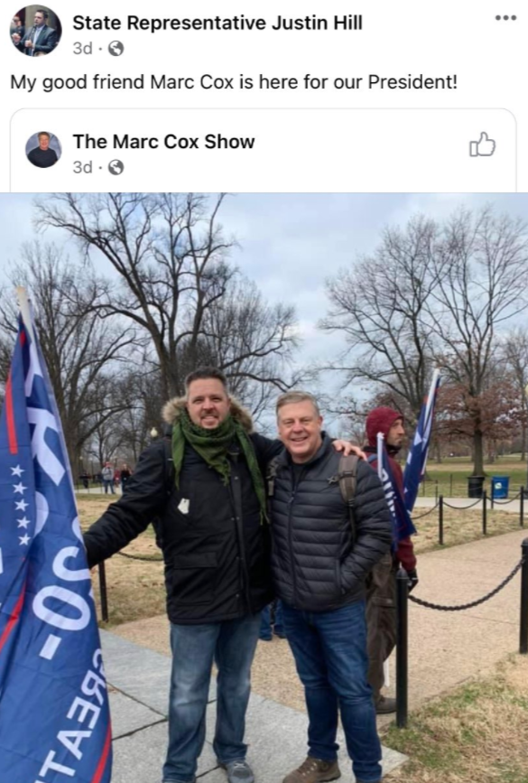 As a special Tenth item to round it out--call MO State Rep Justin Hill and ask him to resign. Justin Hill skipped his swearing in ceremony to participate in the terror attack in Washington, D.C. He proudly posted images of his participation on social media. (573)-751-3572