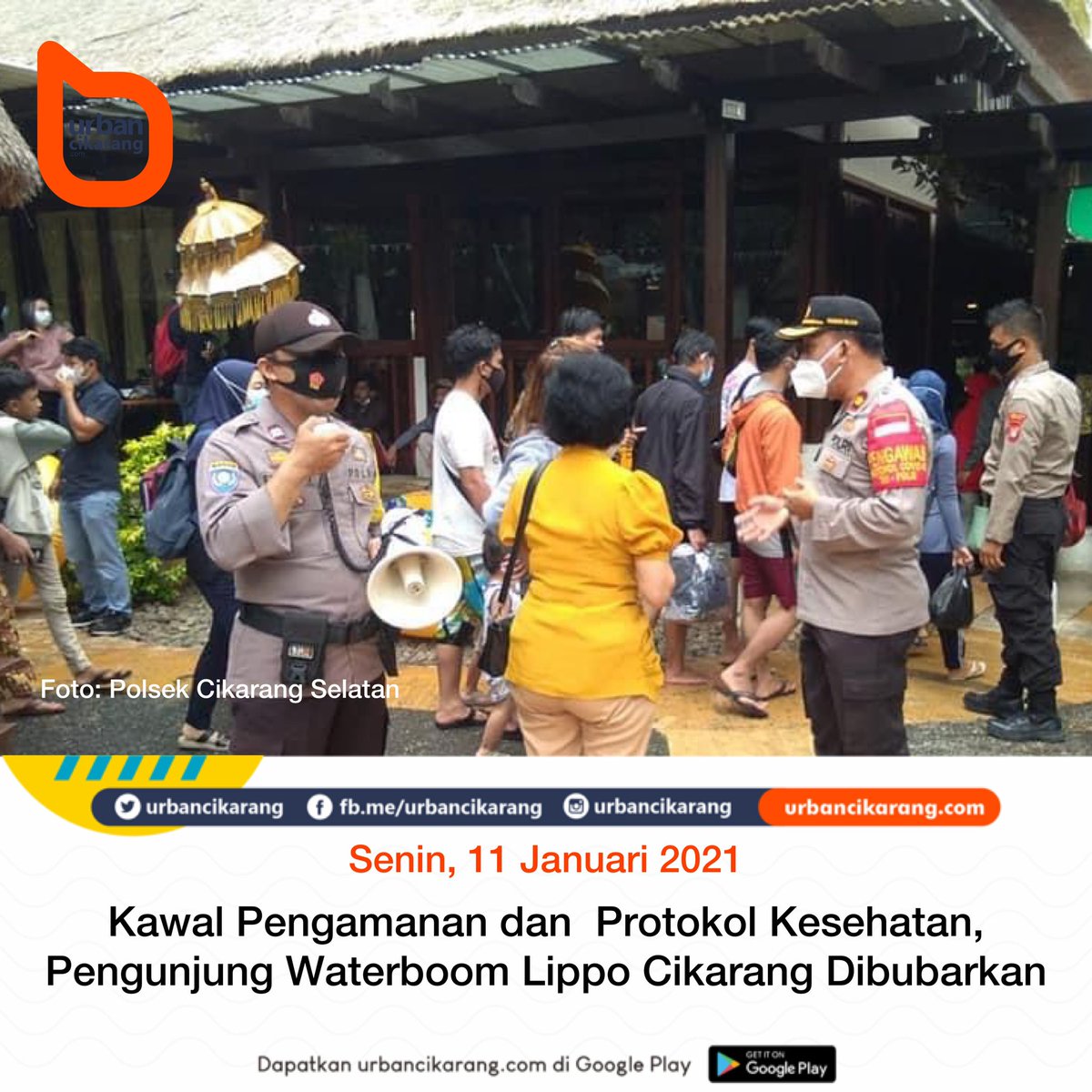 urbancikarang's tweet photo. Kawal Pengamanan dan Protokol Kesehatan, Pengunjung Waterboom Lippo Cikarang Dibubarkan. https://t.co/aoOS3iKmxl https://t.co/WfqJJLo8vJ