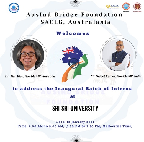 Dr. Tien Kieu, Hon'ble MP from Australia and Mr. <a href="/SujeetKOfficial/">Sujeet Kumar 🇮🇳</a> Honb'le MP from India will grace the occasion to address the graduation ceremony of Inaugural Batch of Interns of <a href="/AusIndBridge/">AusInd Bridge Foundation</a> <a href="/SriSriU/">Sri Sri University</a>.  #LiveProject <a href="/SACLG_Australia/">SACLG Australasia</a> <a href="/AusHCIndia/">Philip Green OAM</a> <a href="/MrDeepakVinayak/">Deepak Vinayak OAM JP</a> <a href="/DanielAndrewsMP/">Dan Andrews</a>
