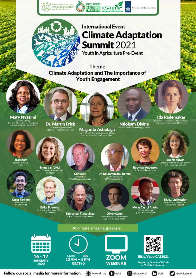 GcuCsayn's tweet photo. 📢#LetsTalkClimateAdaptation

👥: Climate Adaptation and the Importance of Youth Engagement.

🗓️: 16 – 17 January 2021
⏲️: 10 am – 5 pm (GMT +0)
®️: https://t.co/mfmVTKHJdB

🗣️: @cmfrick @IAAS_World @IdaRademaker @OWC93 @ETorquebiau @AdokoMelas @MaryNyasimi ...

#YouthCAS2021 https://t.co/jDiARtu6EK