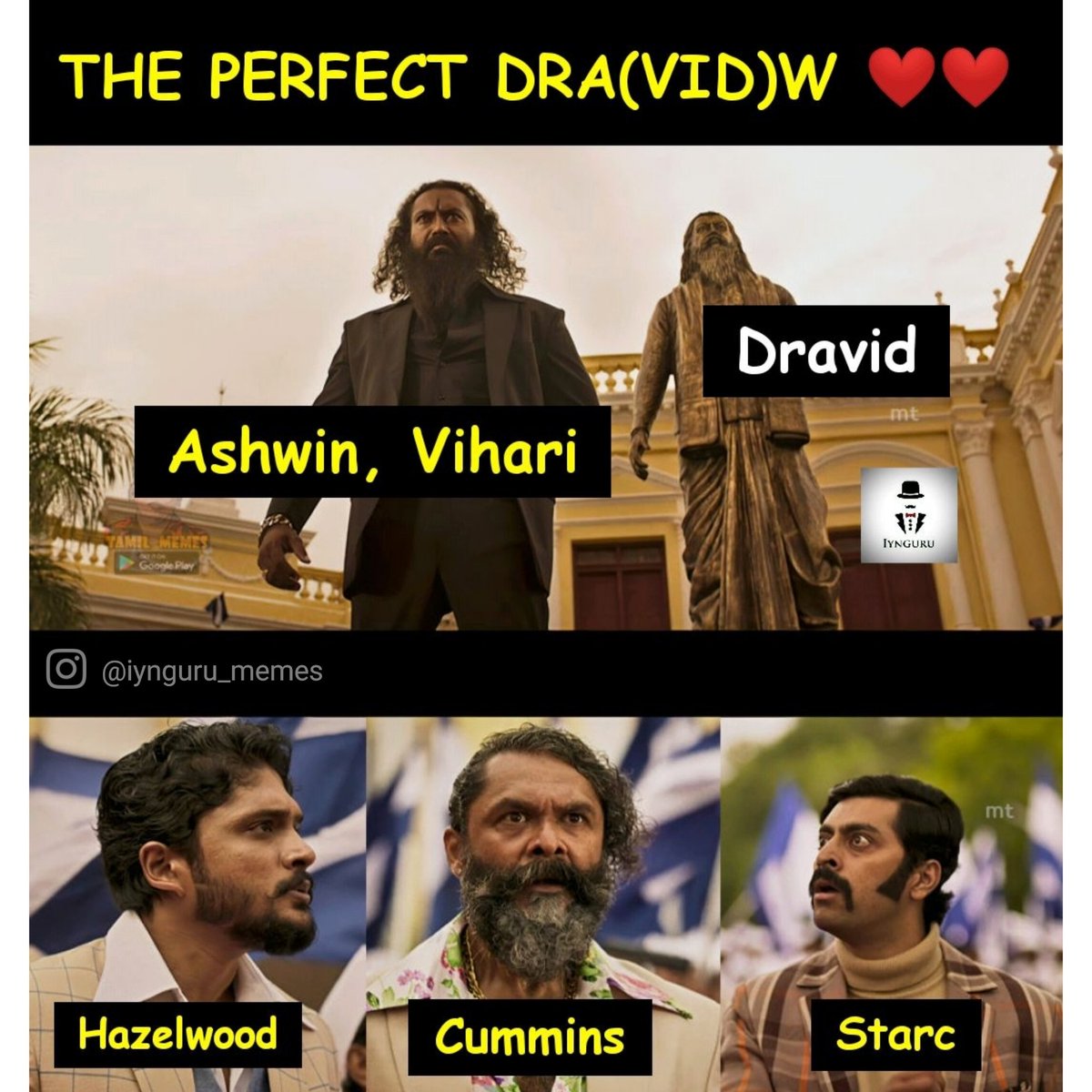iynguru's tweet photo. Thanga Surangamum( DRAVID) um porandhuchi.. Avanum(Ash &amp; Vihari) porandhaan 🔥🔥

@ashwinravi99 @Hanumavihari 
#Cricket #TestCricket #IndiavsAustralia https://t.co/kTXcwJtGeC