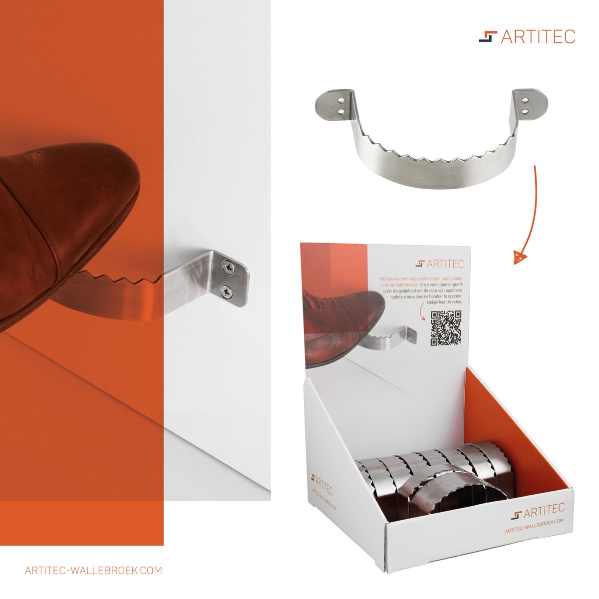 ArtitecW's tweet image. Veel mensen wassen hun handen niet na een toiletbezoek. Met onze voetopener* opent u deuren van openbare toiletruimtes zonder handen. Nu bij aankoop van 20 stuks een gratis #baliedisplay. *Product dient uitgevoerd te worden zonder slot, of met een tonrolslot. #voetopener #hygiene