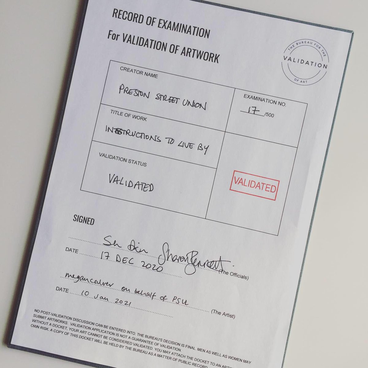 Pleased to share that our work in progress #InstructionsToLiveBy has been certified by the Women's Art Activation System (WAAS) as part of their interrogation of art-world validation - a project currently running via Social ARTery, a new platform from <a href="/axisweb/">Axis</a> &amp; @socialartnetwork