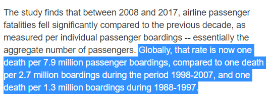 A non-medical example:The risk from air travel has been declining quite rapidly in recent decades.(Since the pandemic it has been zero but that's another story....) https://www.sciencedaily.com/releases/2020/01/200124124510.htm