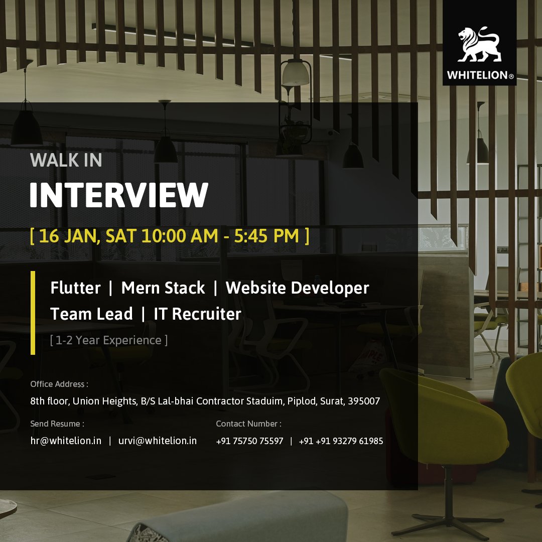 Whitelion_IT's tweet photo. We have scheduled a walk-in-interview for below-mentioned profiles:

1. #flutter Developer

2. #MERN Developer

3. #itrecruiter 

4. #webdev (Website Developer)

5. Team Leader
#Hiring #job #FrontEnd #backenddeveloper #reactjs #Nodejs #MongoDB https://t.co/uA6Xc0phoV