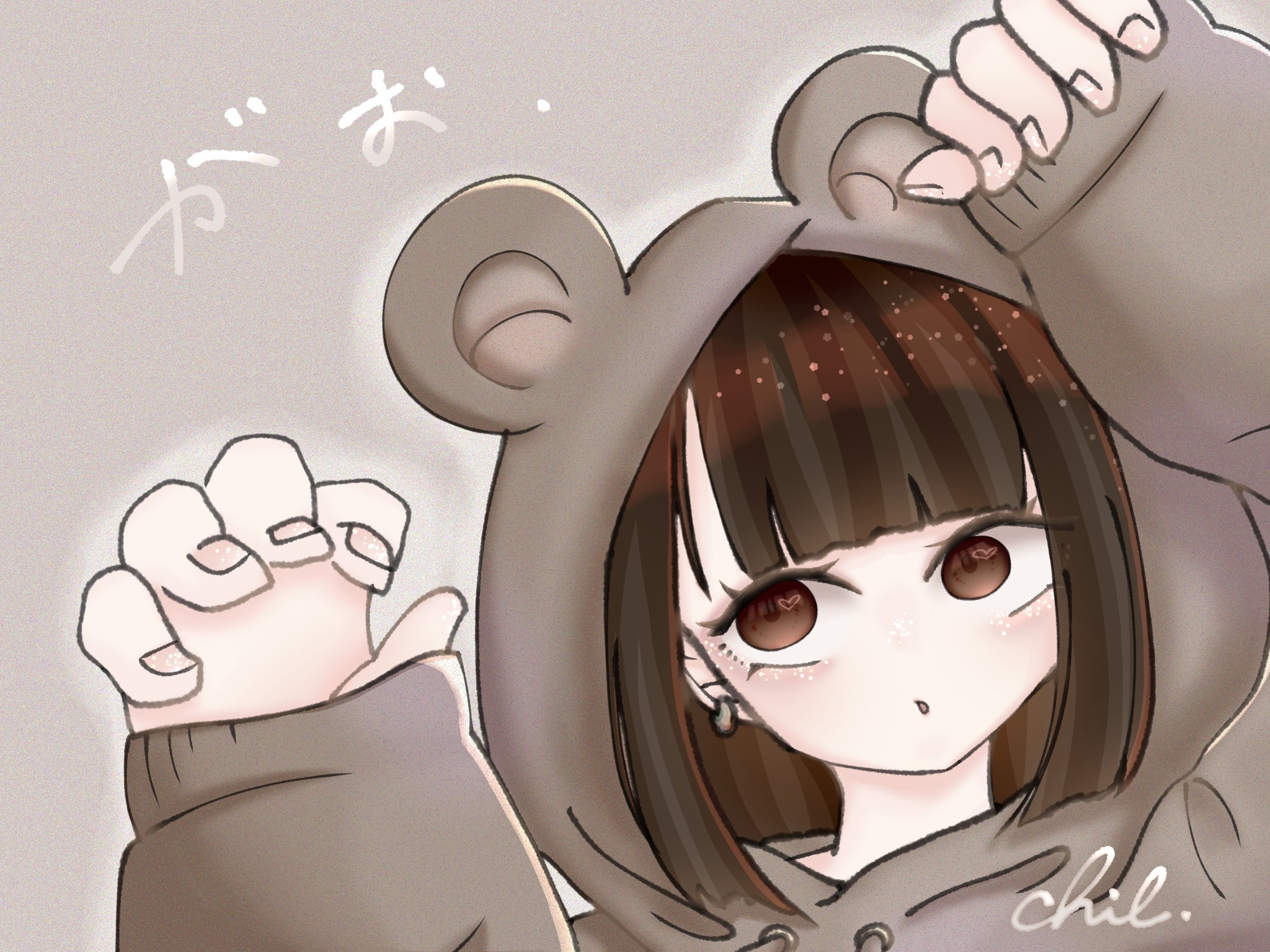 がぉ くま耳フード 女の子のイラストだけで興味を持ってくれる方へ届け イラスト好きな人と繋がりたい 絵描きさんと繫がりたい パーカー女子 イラスト T Co Vevs4eyxlt Twitter