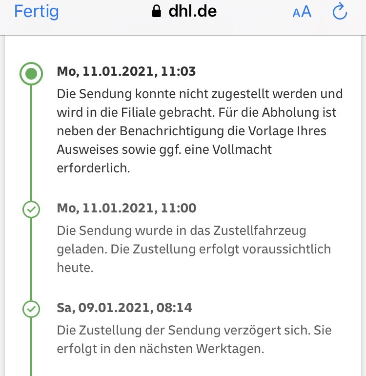 FelixWelt's tweet photo. Liebe @DHLPaket in 3 Minuten von „ins Zustellfahrzeug geladen“ zu „nicht zustellbar“? Doppelt komisch, da Lieferadresse eine Firmenadresse, also definitiv jemand da. Wisst Ihr da mehr? https://t.co/B4wDxJwvwY