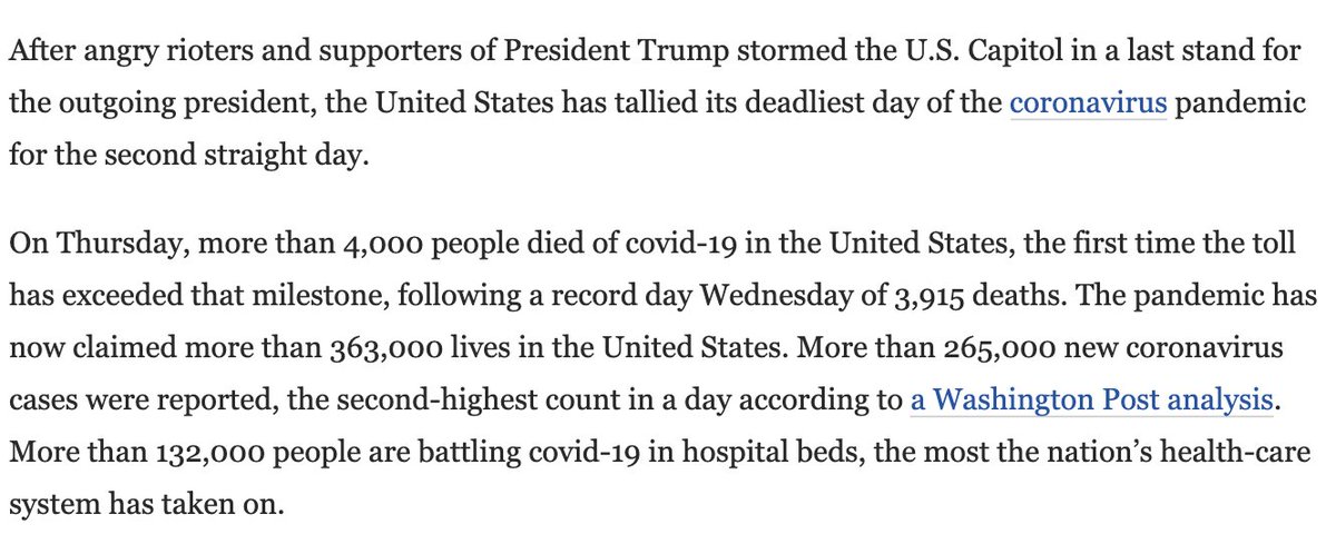 Oh, and while we were watching Trump's Army break the law, 4,000 people died of  #COVID19. https://www.washingtonpost.com/health/2021/01/07/covid-coronavirus-updates/Trump's mishandling of the pandemic was an impeachable offense before he called out his army in an attempt to start a Second Civil War./7