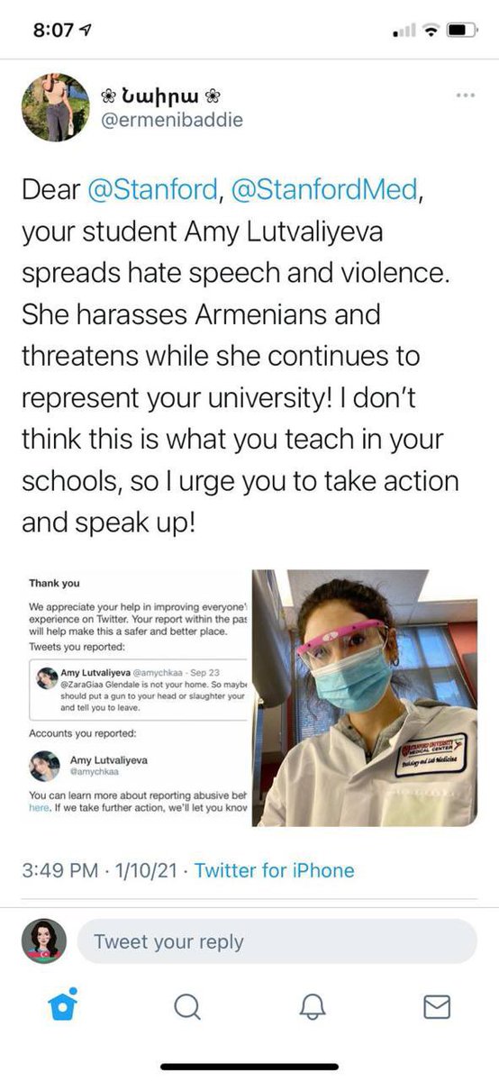 mammadovaaf's tweet photo. @Twitter @TwitterSupport @jack youβve to help! An #Azerbaijani student of @Stanford is being threatened by some users! @ermenibaddie @vicgerami π @piotrkowalski threatens @amychkaa ππ isnβt it a targeted harassment?! #supportAmy π https://t.co/1wpZOZX0Dh