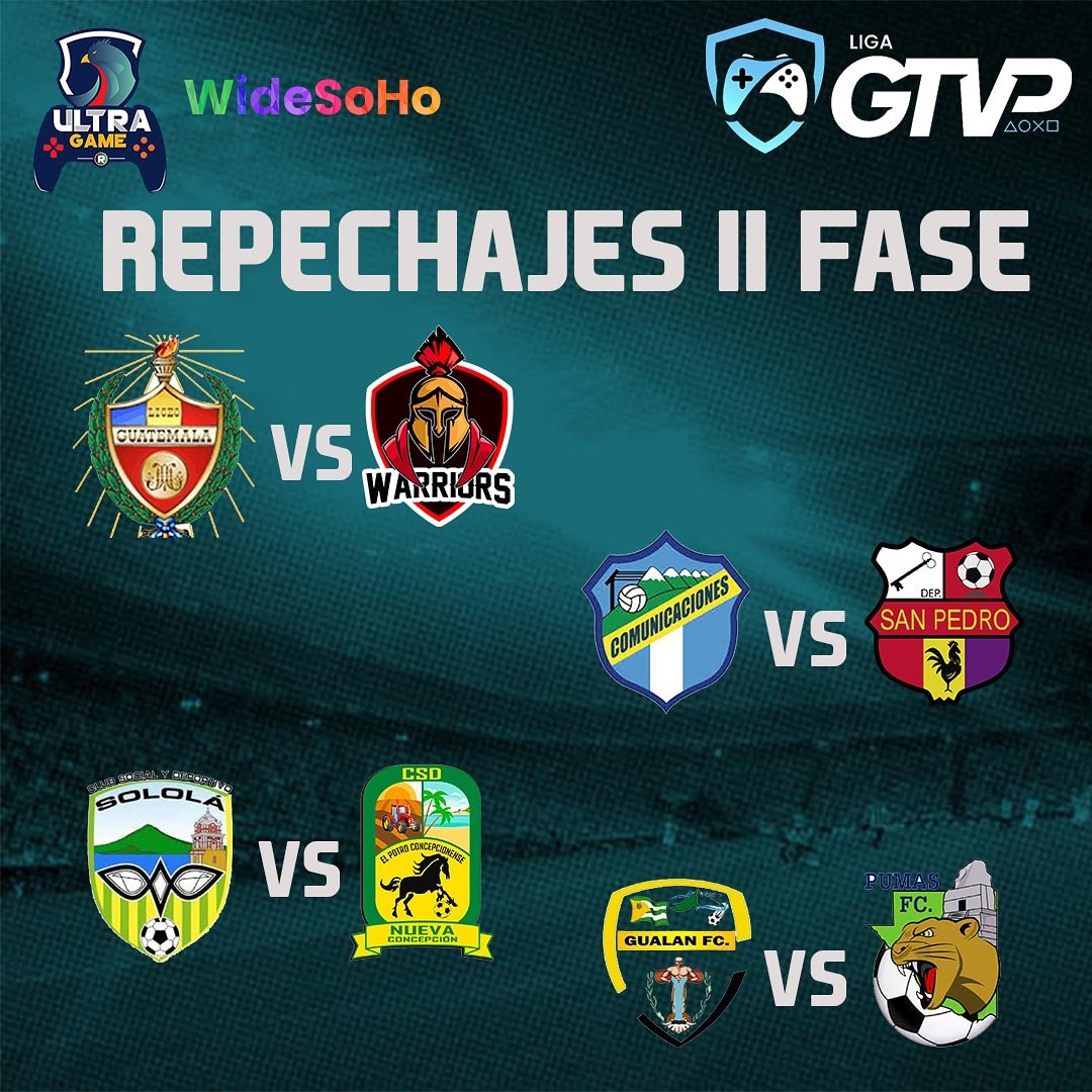 LigaGTVP's tweet photo. Repechajes II Fase
#LigaGTVP

@warriorsteamgg
@ClubDepSanPedro
@DepNueva

Más información de la liga 👇
https://t.co/BUwX207weI https://t.co/LAjzJ3A8Vr