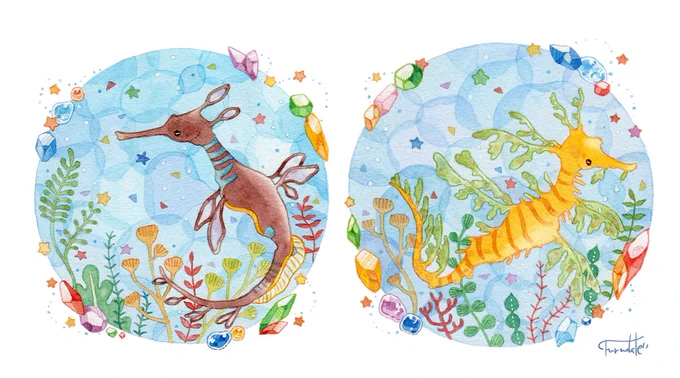 また海の中の生き物メインの絵も描きたいなぁ。ウィーディーシードラゴンとリーフィーシードラゴン 