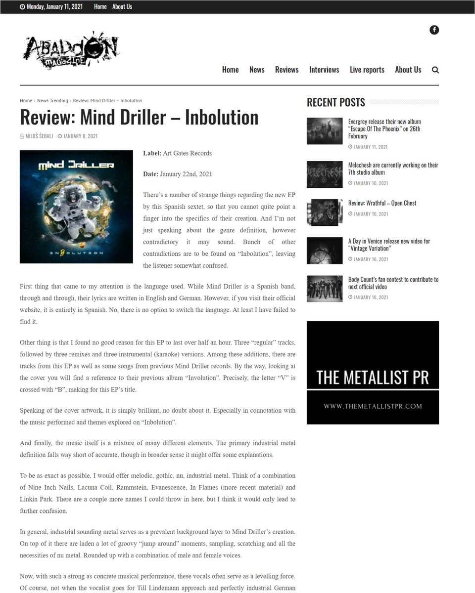 VampireProds's tweet photo. Nueva review de InBolution de @MindDrillerBand por #abbadonmagazine
https://t.co/SZg1K5GkGp
#minddriller #inbolution #metalindustrial #review #critica
@ArtGatesRecords https://t.co/348DlaZPg8