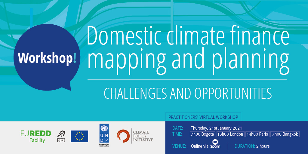 climatepolicy's tweet photo. CPI, the European Forest Institute, and UNDP will host an interactive workshop on Jan. 21 to bring together donor governments and implementing organizations actively engaged in tracking and mapping domestic #climatefinance. Learn more: https://t.co/zurmwTolRk https://t.co/cj5ASbPMKQ