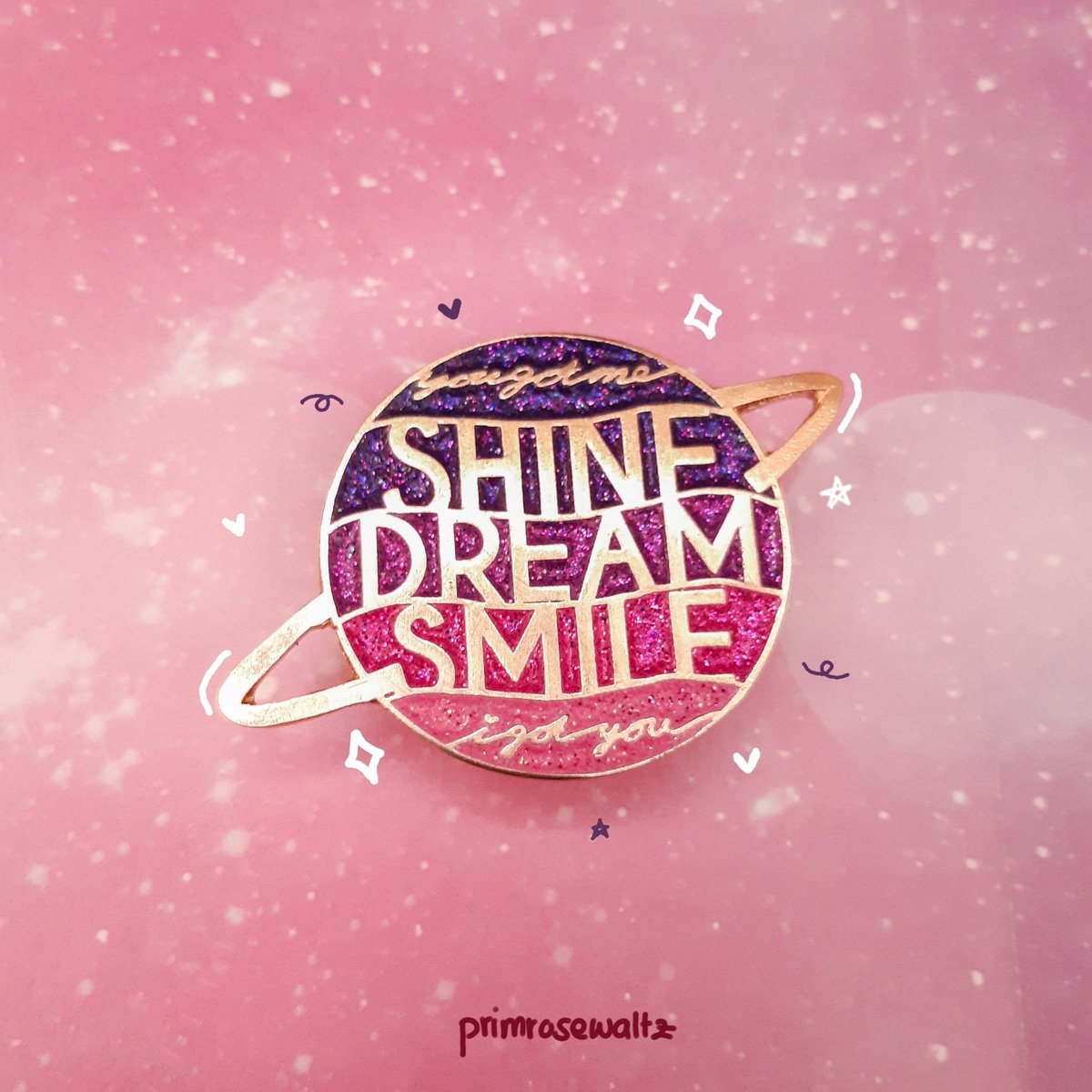 primrosewaltz's tweet photo. shine, dream smile 🌌

another sample drop~ this too will be availabe in the next shop update for pre-order.

date TBA ♡

•please help RT•

#btsenamelpins #btsenamelpin #btspins https://t.co/OxCQQLwh60