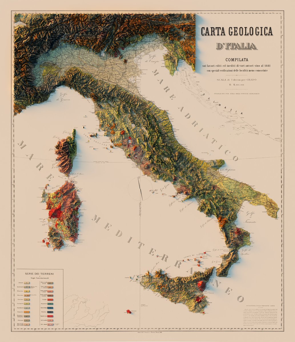 geo_spatialist's tweet photo. Happy Monday or Felice lunedi

Geologica d'Italia - 1881 - Compilata - sui lavori ed inediti di vari autori sino al 1881 con speciali verificaziono delle località meno conosciute

#arcgispro #b3d #Italy #geology #GIS #geography #dataviz https://t.co/06fSFoGXZr
