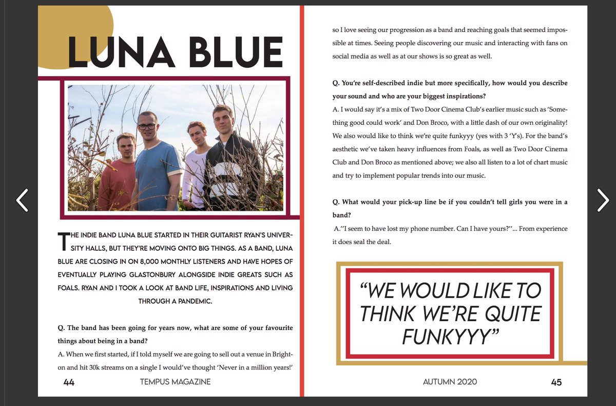 Lunablueofficia's tweet photo. Very cool to have been featured in @tempusmaguk thanks to @charley_murfitt 🙏🏼

Swipe to see our mugs alongside some prettier acts like @sundarakarama @thisispvris @arianagrande @arcticmonkeys @salpasarpamusic @genderrolesuk https://t.co/VJRx3Q4YZl