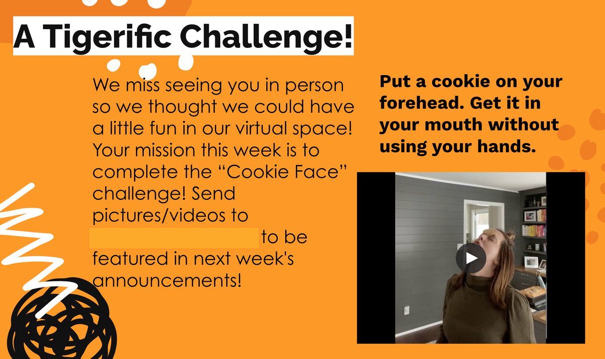 HillcrestTigers's tweet photo. Hey Tigers! Are you up for a challenge? Looking forward to seeing your "cookie faces" this week! #schoolspirit #scdsb #togetherapart https://t.co/gRhm5XMule
