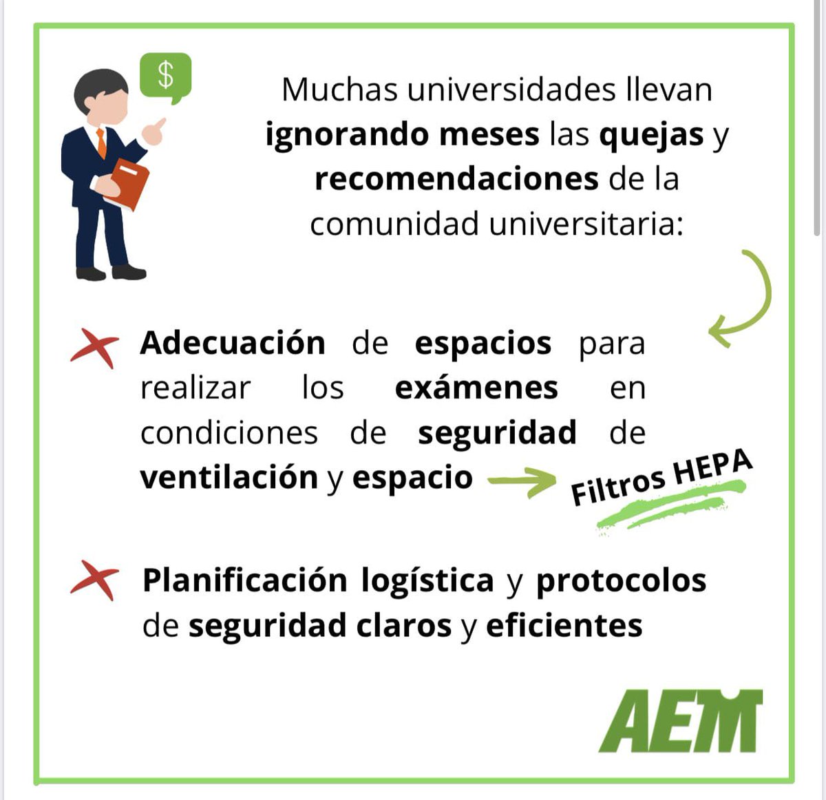 ❌🗨️ Llevan ignorando durante meses las reivindicaciones de la comunidad universitaria y ahora nos vemos en esta situación #ExámenesSeguros #FiltrosHEPAya