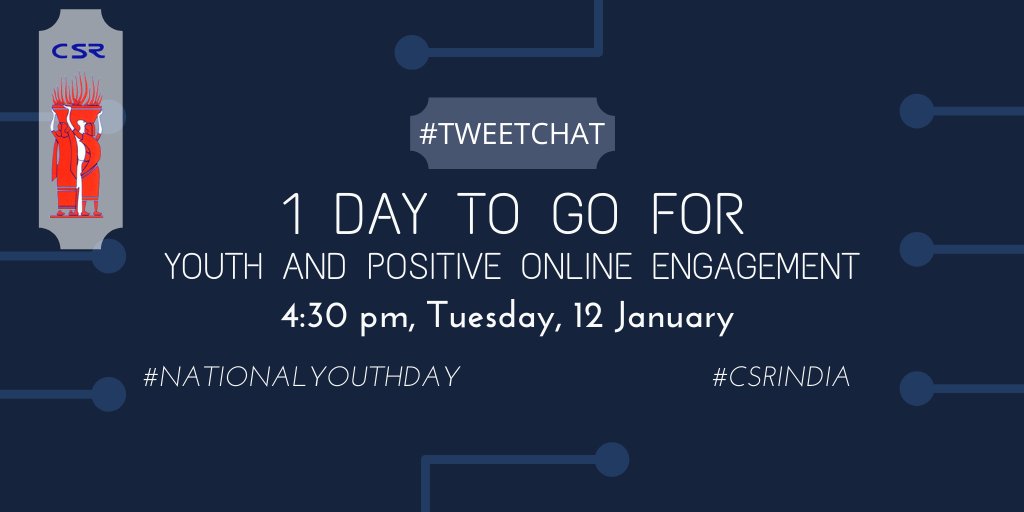 CSR_India's tweet photo. Just one day to go for our #tweetchat on "Youth and positive online engagement". Be there tomorrow at 4:30 pm. We're looking forward to your word!  #NationalYouthDay #YOUTHDAY2021 #onlinemedia #SocialMedia #DigitalTransformation 
@UN_Women @SayftyCom @GenderatWork @unwomenindia https://t.co/rXYaOt9UAZ