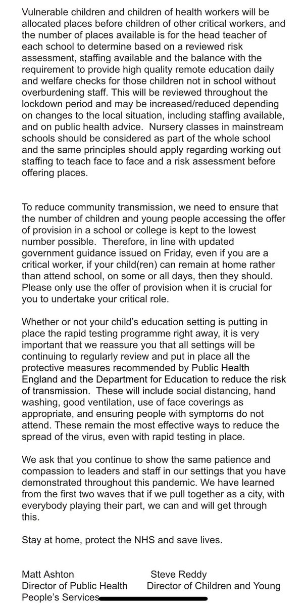 Parents/carers The guidance has now been updated from DfE related to using school as provision in the current pandemic. Please read the letter from @lpoolcouncil and help us to support this. Thank you.